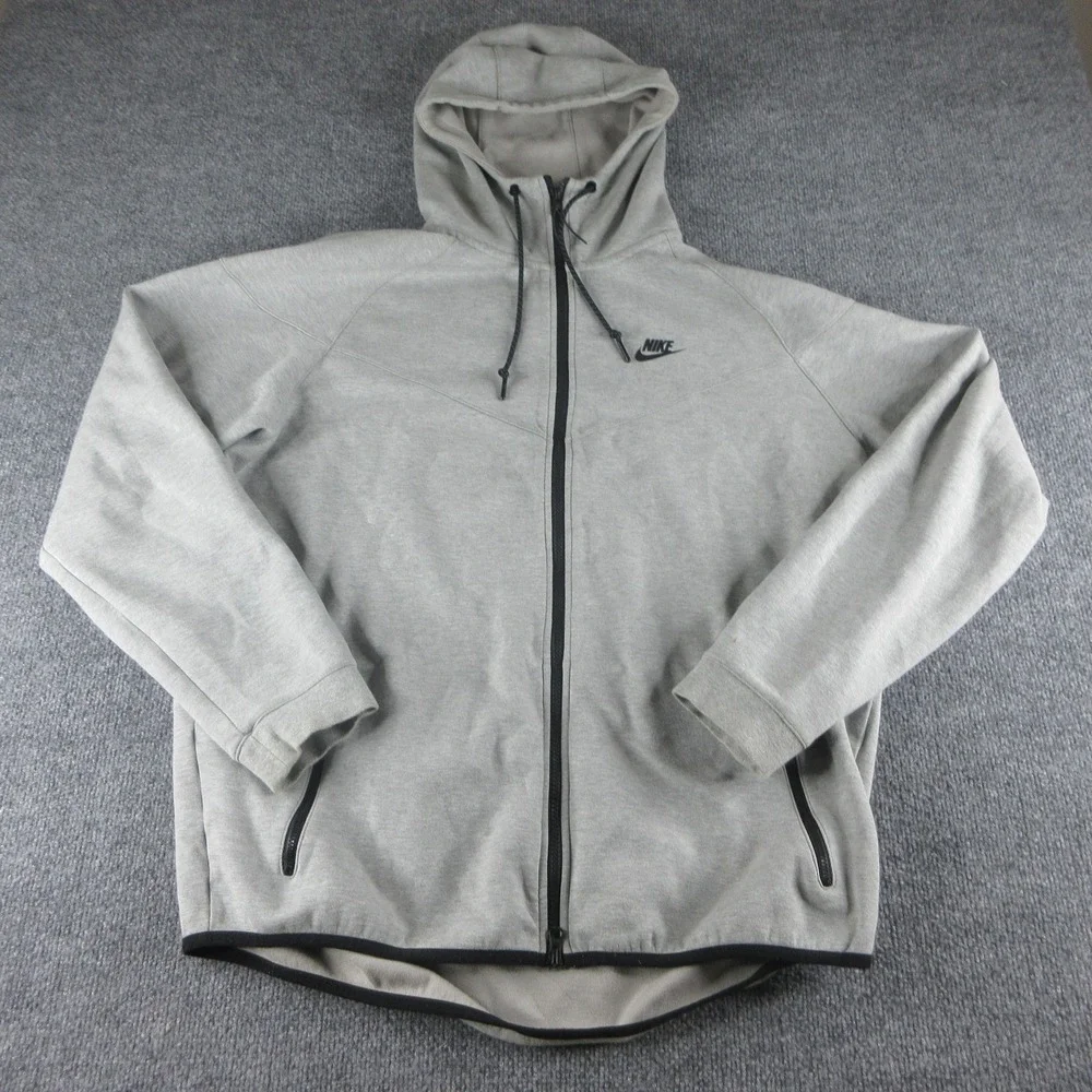 Nike Hoodie Mens 2XL Gray Tech Fleece Full Zip Windrunner Pockets Sweatshirt